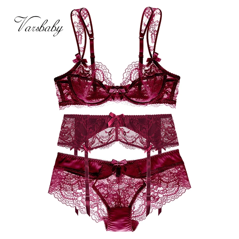 Varsbaby Women's Ultra-Thin Gathered Plus Size Bowknot Floral Underwear Lace Strap Bra + Panties + Garte 3 PCS/Lot
Varsbaby Women's Ultra-Thin Gathered Plus Size Bowknot Floral Underwear Lace Strap Bra + Panties + Garte 3 PCS/Lot