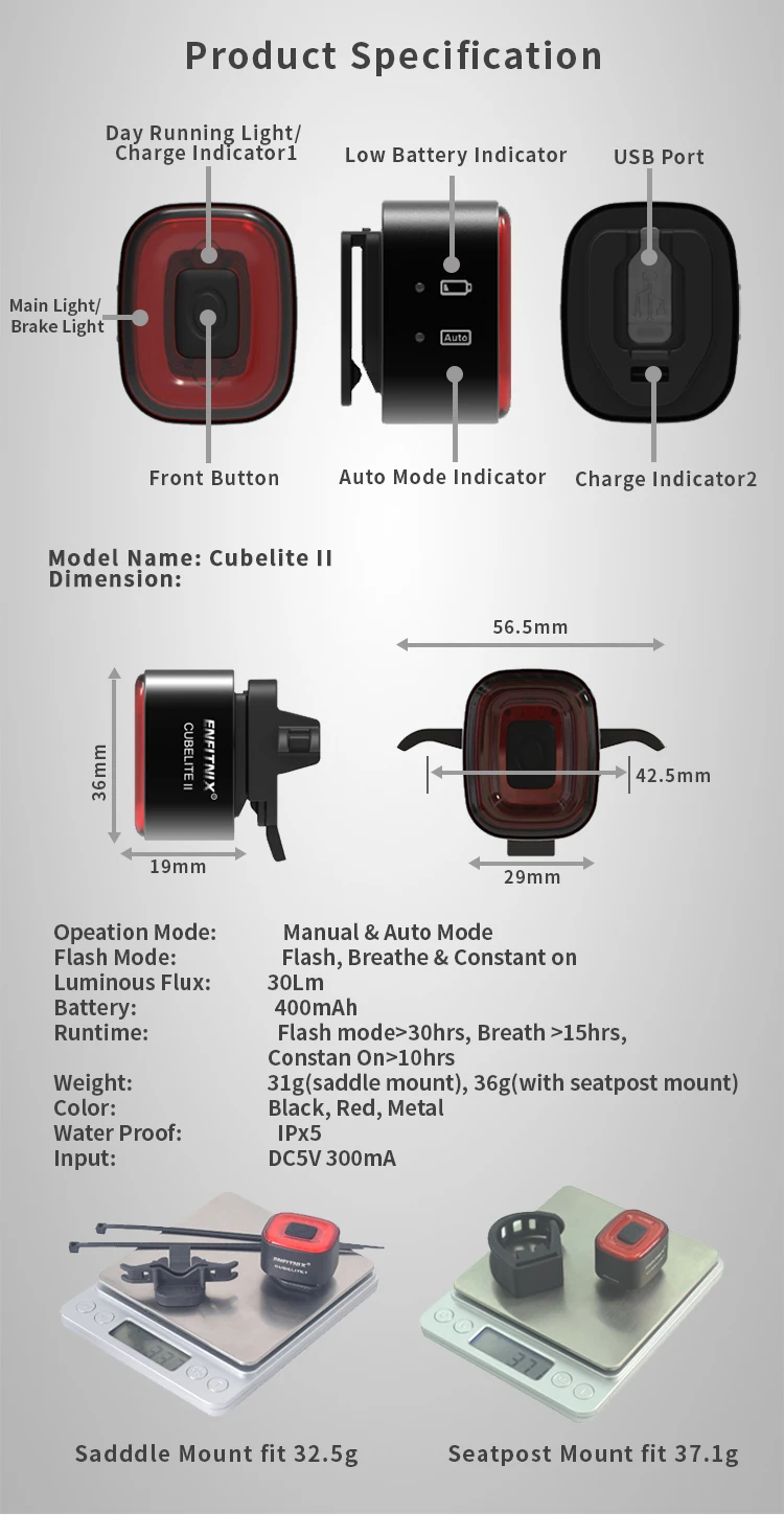 Xlite100 CubeLiteII Bicycle taillights Intelligent sensor Brake lights usb Road bike MTB CubeLite Rear taillights