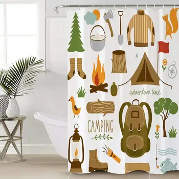 Adventure Shower Curtain Waterproof Polyester Fabric Shower Curtains Camping Equipment Sleeping Bag Boots Campfire Shovel
Adventure Shower Curtain Waterproof Polyester Fabric Shower Curtains Camping Equipment Sleeping Bag Boots Campfire Shovel