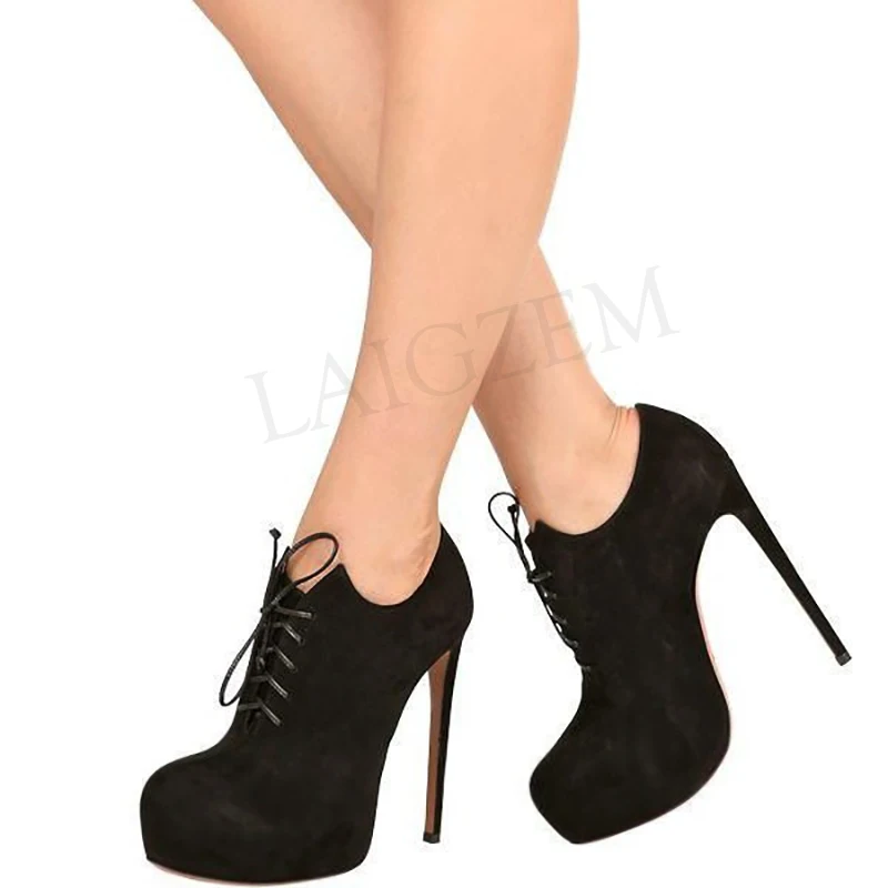 LAIGZEM/2020 Botines Mujer Женские ботиночки из искусственной замши на платформе и высоком