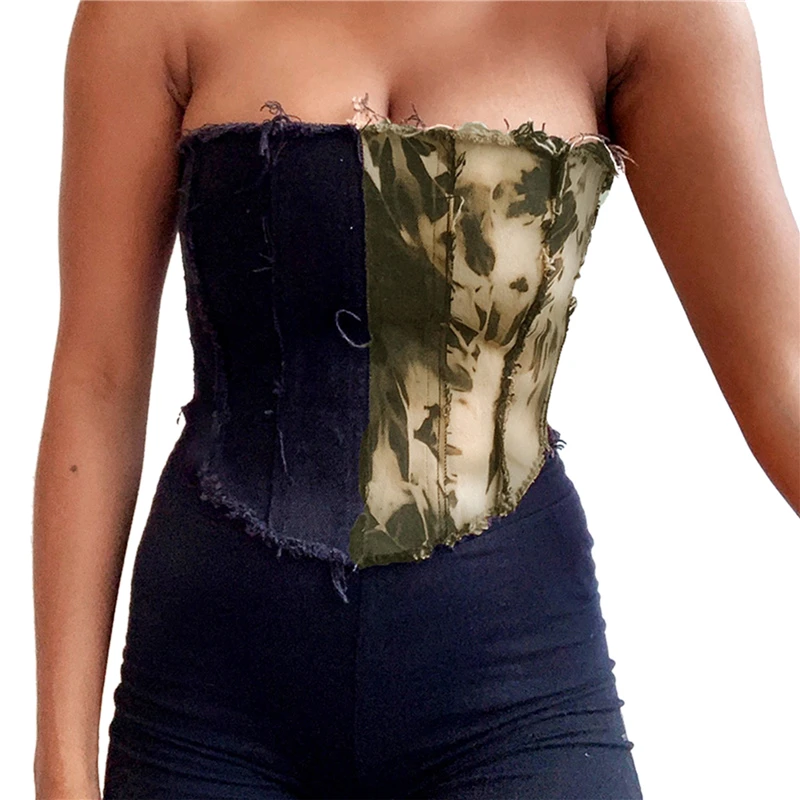 Fashion Women's Top T Shirt Off Shoulder Strapless Tie Dyed Back Lace Up Vest Denim Chest Wrap Tops for Female Clothes Tee Shirt
Fashion Women's Top T Shirt Off Shoulder Strapless Tie Dyed Back Lace Up Vest Denim Chest Wrap Tops for Female Clothes Tee Shirt