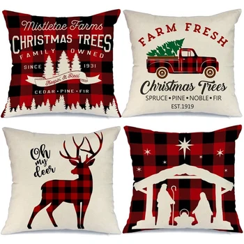 

New Farmhouse Christmas Pillow Covers for Christmas Decor Buffalo Check Red Truck Throw Pillows