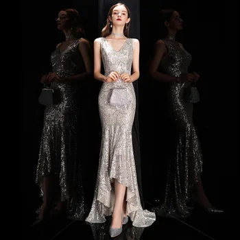 Noble Silver Evening Dress Sexy V-neck Celebrity Banquet Dress Bling Sequins Mermaid Dress Slim Long Party Dress Robe De Soiree
Noble Silver Evening Dress Sexy V-neck Celebrity Banquet Dress Bling Sequins Mermaid Dress Slim Long Party Dress Robe De Soiree
