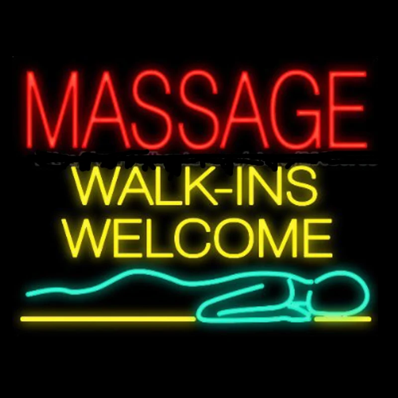 

Massage Walk Ins Welcome Neon Sign Real Glass Tube Rlaxation Center Health Care Store Club Decoration Display Light 37"X24"