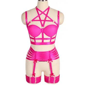 Hot Pink Gothic Lingerie Set Body Harness Bra Elastic Top Pentagram Cup Women Sexy Set Garter Bowknot Leg Cage Belt Wedding
Hot Pink Gothic Lingerie Set Body Harness Bra Elastic Top Pentagram Cup Women Sexy Set Garter Bowknot Leg Cage Belt Wedding