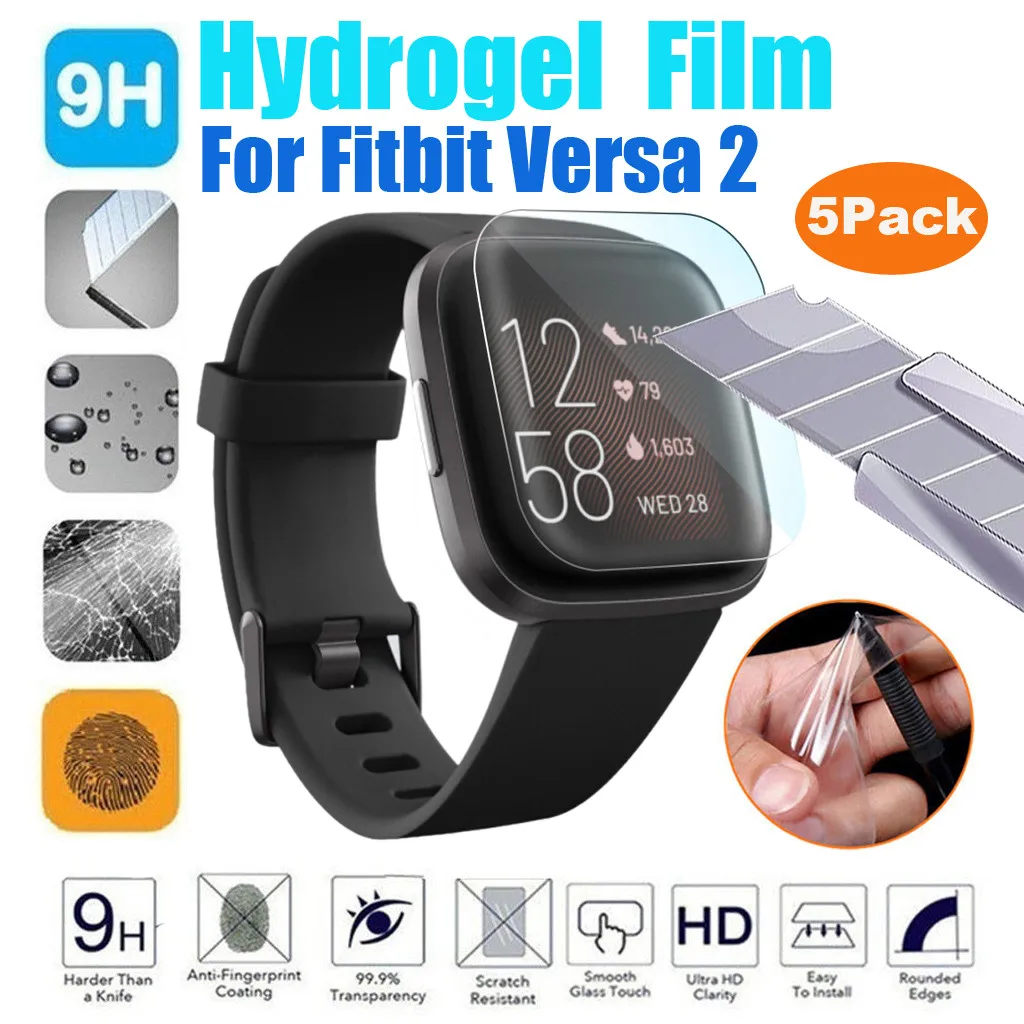 

5pcs Hydrogel Film For Fitbit Versa 2 Versa2 Screen Protector de pantalla para reloj Bubble Free 3D Full Coverage Protection