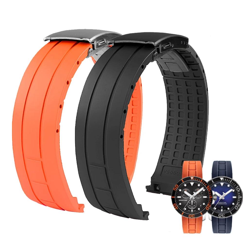 22mm Premium-Grade Rubber Watch Strap Curved End Men Folding Buckle Wrist Band Bracelet for Omega MIDO Seastar T120.407 | Наручные часы