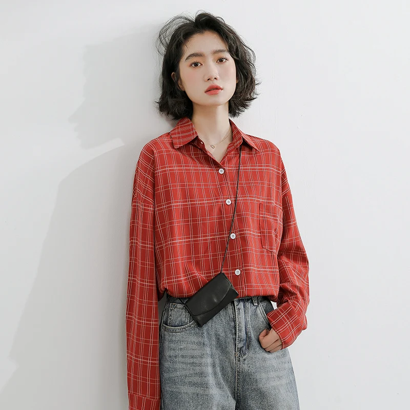 COIGARSAM Casual Plaid Shirt Womens tops New Spring Full Sleeve Chiffon Women shirts Red 9768
COIGARSAM Casual Plaid Shirt Womens tops New Spring Full Sleeve Chiffon Women shirts Red 9768