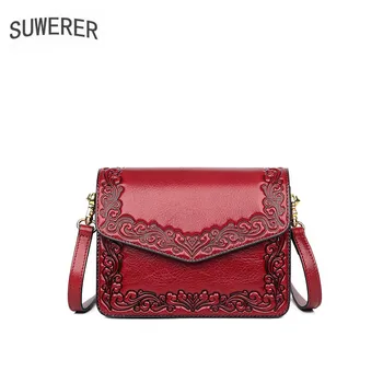 

SUWERER 2019 new cow leather for women genuine leather bag embossed fancy shoulder bag for women designer leather bag