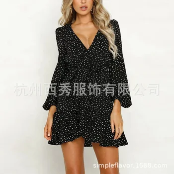 Women's Black V-neck Sexy Polka Dot Long Sleeve Party Beach Mini Summer Dress Women Vestidos
Women's Black V-neck Sexy Polka Dot Long Sleeve Party Beach Mini Summer Dress Women Vestidos