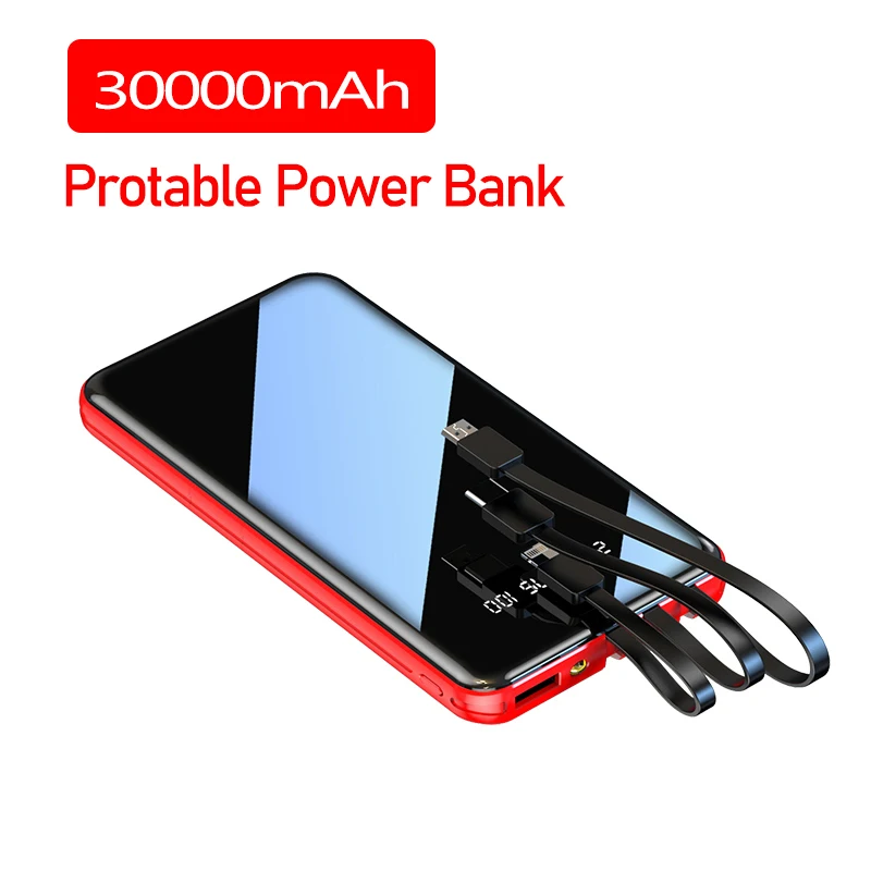 30000mAh Power Bank Portable Fast Charging Full Screen Built-in 3 Cables Powerbank External Battery for IPhone Xiaomi Samsung
30000mAh Power Bank Portable Fast Charging Full Screen Built-in 3 Cables Powerbank External Battery for IPhone Xiaomi Samsung