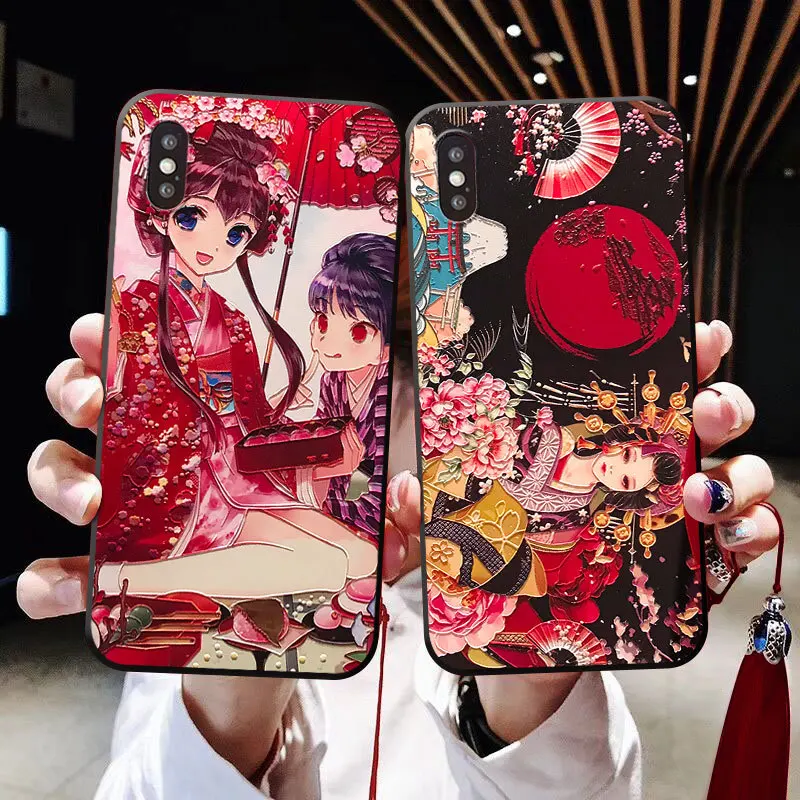 Чехол кимоно с кисточками для девушек iPhone XS MAX XR мягкая задняя крышка из ТПУ 8 7 6S 6