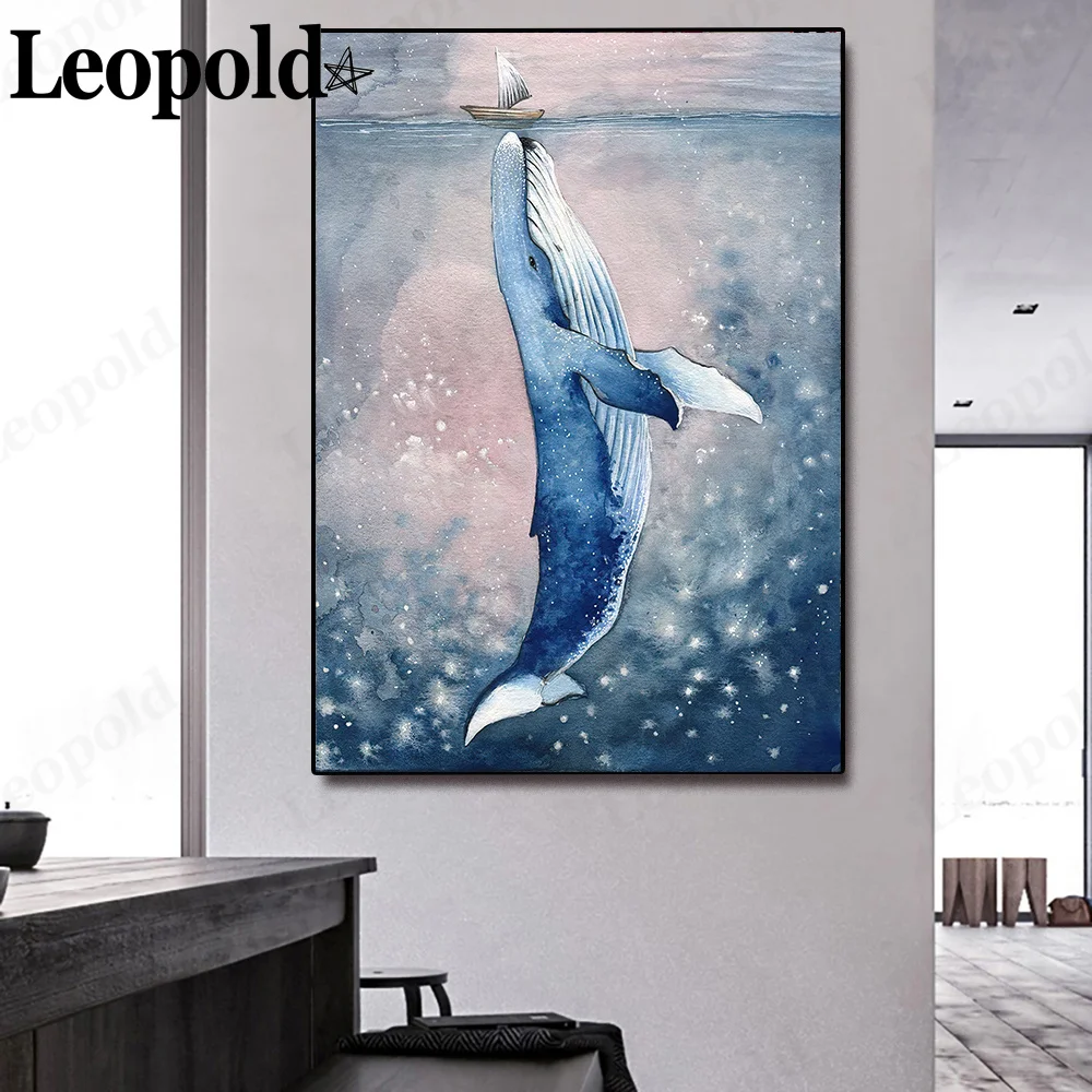 

Nordic Marine Animals Canvas Poster Big Whale and Boat Picture Print Wall Art Children Room Decoration Frameless Picture