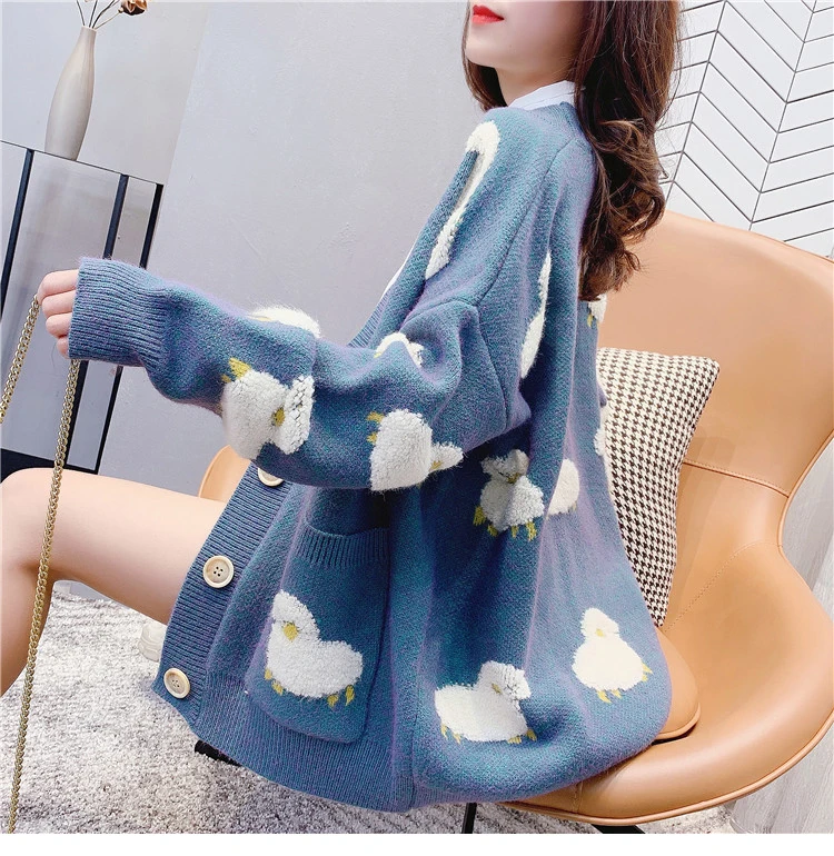 Women's Loose-Fit Blue Spring Oversized Sweater New Korean-Style Lazy Knitted Sweater Cardigan Coat Autumn cartoon Sweater
Women's Loose-Fit Blue Spring Oversized Sweater New Korean-Style Lazy Knitted Sweater Cardigan Coat Autumn cartoon Sweater