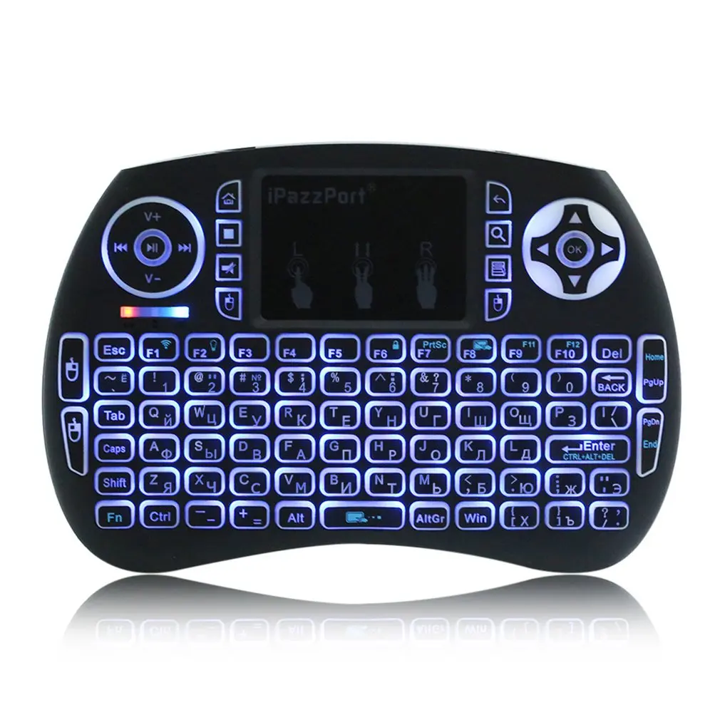 

iPazzPort RGB Backlit Russian Keyboard 2.4GHz Mini Wireless Keyboard Air Mouse with Touchpad for Android TV Box, Mini PC, Laptop