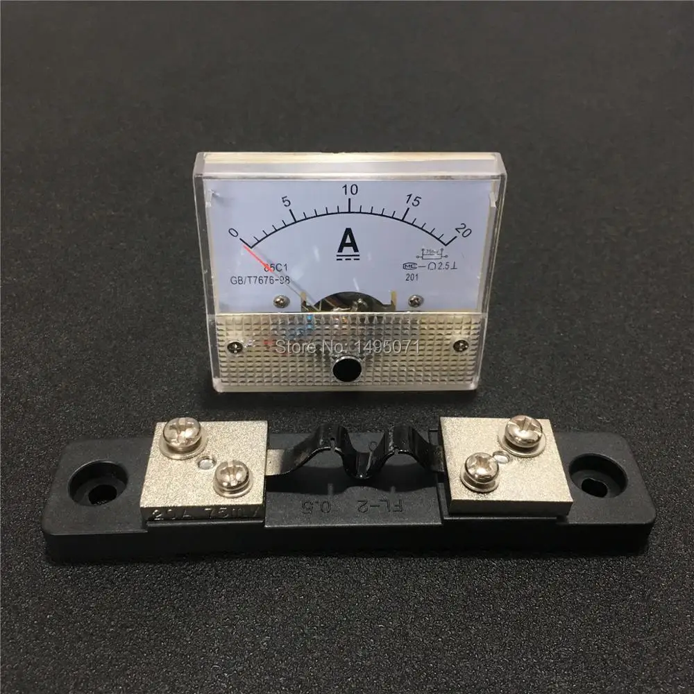 

1pcs 85C1 Analog Amp Panel Meter DC 0-20A Current Ammeter Mechanical Pointer Gauge 20A with External Shunt Resistor 75mV FL-2