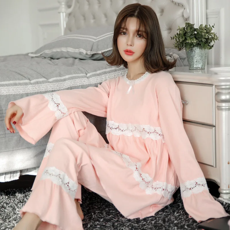 Pajamas Women's Spring Long Sleeve Pure Cotton Loose-Fit Set Korean-style Students Casual Cute Lace Princess Home Wear
Pajamas Women's Spring Long Sleeve Pure Cotton Loose-Fit Set Korean-style Students Casual Cute Lace Princess Home Wear