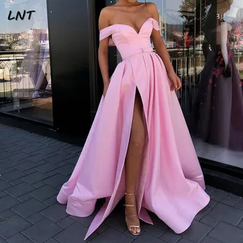 Off the Shoulder Long Satin Evening Gowns Floor Length Split Formal Occasion Dresses 
Off the Shoulder Long Satin Evening Gowns Floor Length Split Formal Occasion Dresses