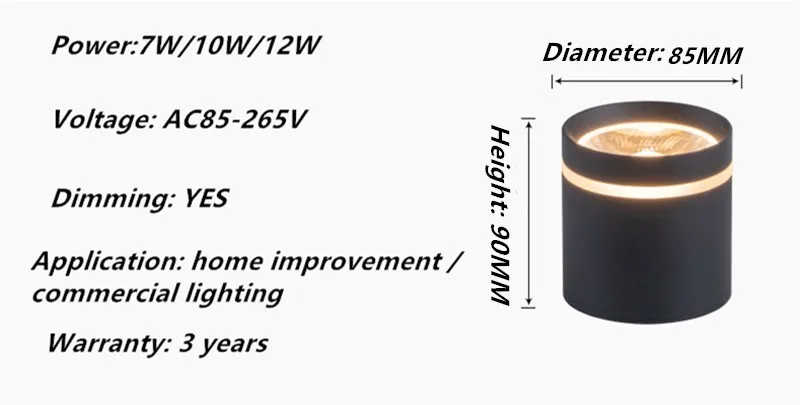 Dimmable Cylinder LED Downlights 7W 10W 12W COB LED Ceiling Spot Lights AC85~265V LED Background Lamps Indoor Lighting