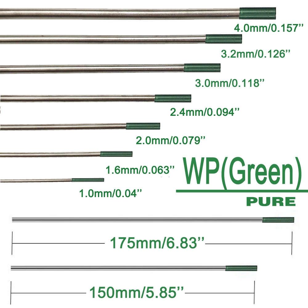 WP (녹색) 순수 텅스텐 전극 1.0 1.6 2.0 2.4 3.0 3.2 4.0mm 알루미늄 용접 10pcsc Tig 앱스트