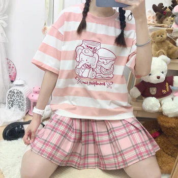 Summer new Japanese Cute Breakfast time Print Loose Round T-shirt Girls Sweet Striped Short sleeve pullover Tops College style
Summer new Japanese Cute Breakfast time Print Loose Round T-shirt Girls Sweet Striped Short sleeve pullover Tops College style