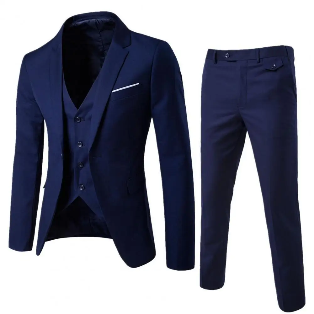 

2 Piece Groom Suit Formal Blazer + Pants Set Solid Color Single-breasted Male Korean Style Jacket Zipper Fly Trousers Men Suit