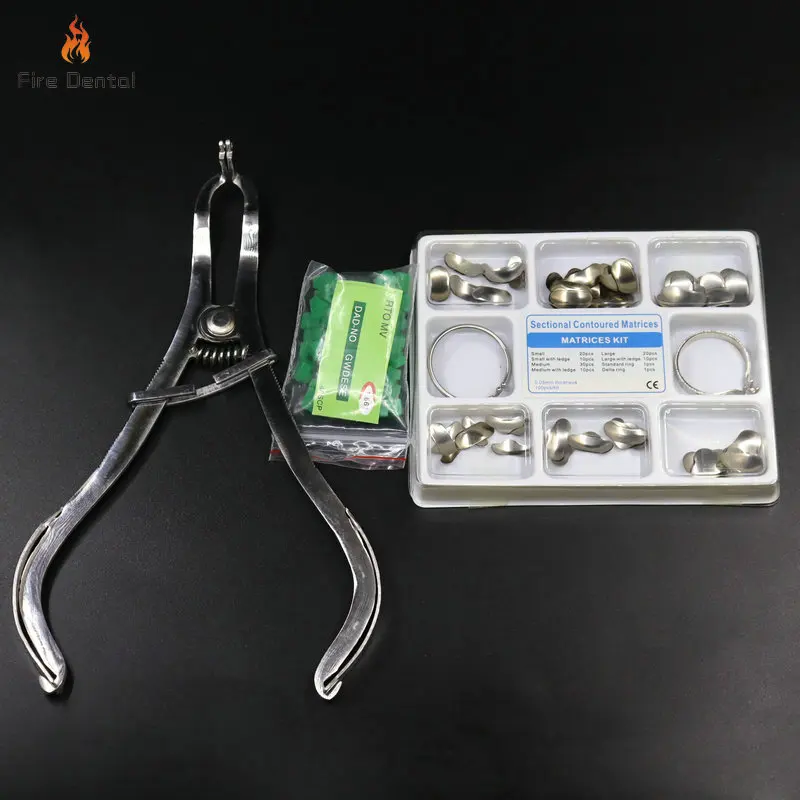 Dental Matrix Sectional Contoured 100Pcs Matrices 40 Pcs Silicone Add-On Wedges Pliers for Dentist
Dental Matrix Sectional Contoured 100Pcs Matrices 40 Pcs Silicone Add-On Wedges Pliers for Dentist