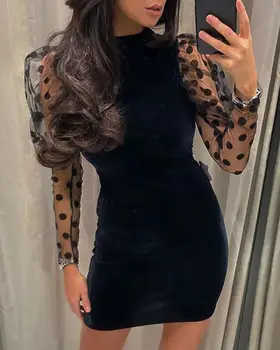 Women See-through Long Sleeve Polka Dot Mesh Tulle Evening Party Knee Length Dress Summer Casual Backless Fashion
Women See-through Long Sleeve Polka Dot Mesh Tulle Evening Party Knee Length Dress Summer Casual Backless Fashion