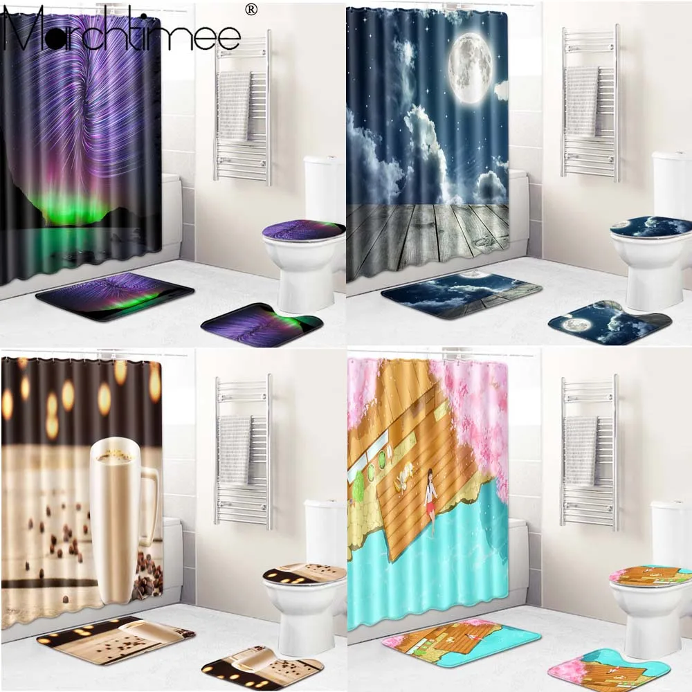 

Psychedelic Shower Curtain Polyester Fabric Bath Curtain Home Decor Bathroom Curtains 4pcs Toilet Floor Mat Shower Curtains Kit