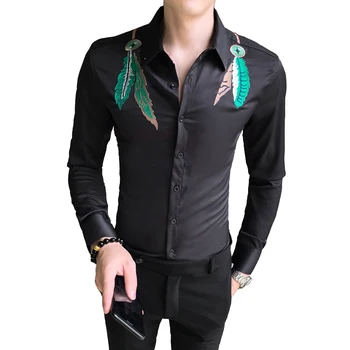 Long Sleeve Shirt Men's Feather Embroidered Print Fashion Slim Shirt Autumn Bar Party British Style Men's Shirt
Long Sleeve Shirt Men's Feather Embroidered Print Fashion Slim Shirt Autumn Bar Party British Style Men's Shirt