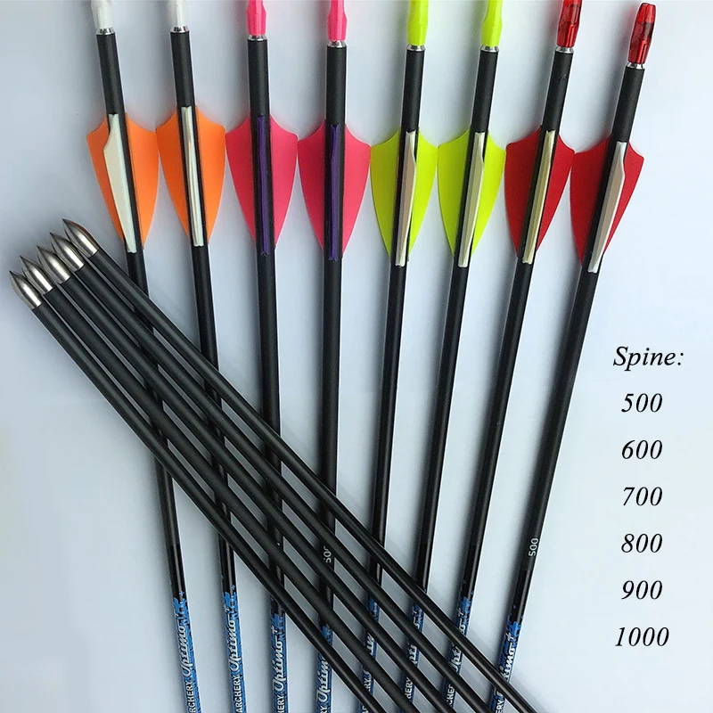 12pcs Archery Spine 800 30'' Pure Carbon Arrows 1.75'' Plastic Vanes 80gr Tips Arrow Pin Nock Recurve Bow Shooting Hunting |