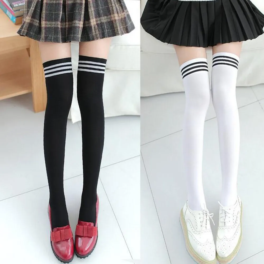 1 пара модных женских носков выше колена непрозрачные японские школьные черные