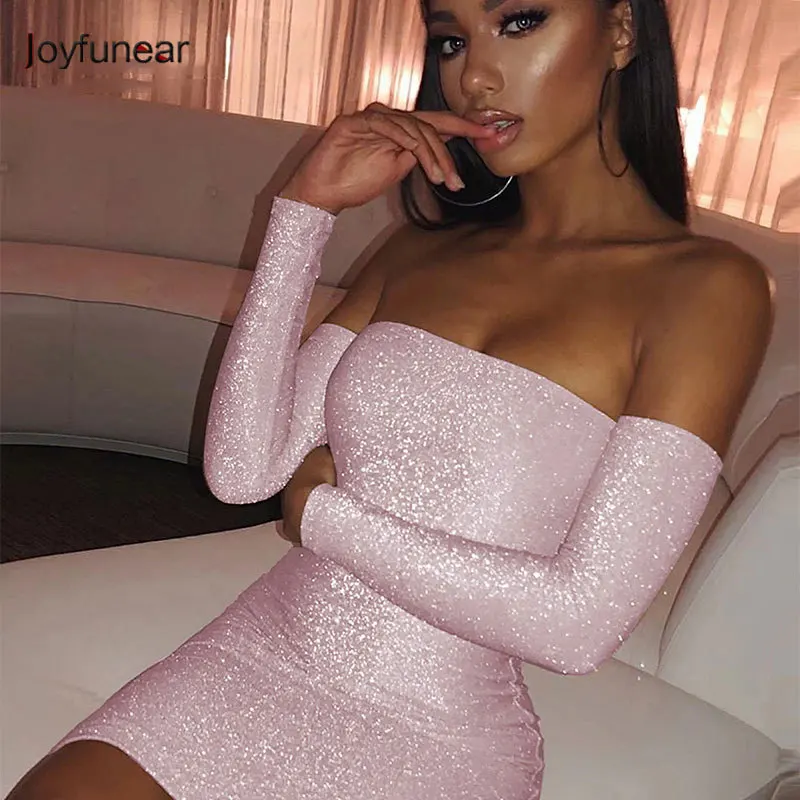 Joyfunear Pink Bodycon Dress Women Long Sleeve Off Shoulder Mini Sexy Dress Shining Glitter Party Female Vestidos Autumn 2019
Joyfunear Pink Bodycon Dress Women Long Sleeve Off Shoulder Mini Sexy Dress Shining Glitter Party Female Vestidos Autumn 2019