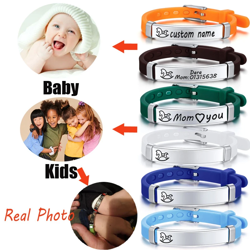 

Custom Child ID Silicone Bracelets Rubber Brands Name Phone Number Date Adjustable Baby Personalized Gift For Boy Children Girls