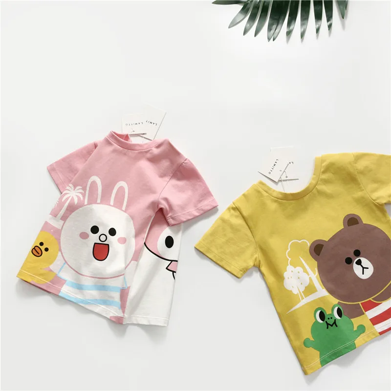 

Tonytaobaby Summer Baby Children's Wear Cartoon Bear Bunny on Both Sides Wearing Cotton T-shirt