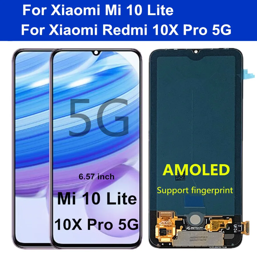 

6.57" AMOLED For Xiaomi Mi 10 Lite LCD Display Touch Screen Digitizer Assembly For Redmi 10X Pro 5G LCD 10x 5G display