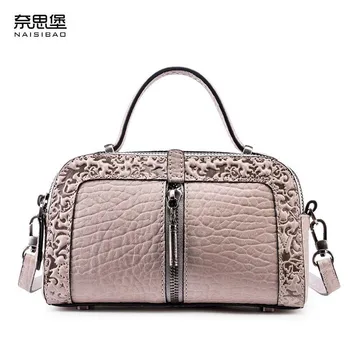 

NAISIBAO 2019 New women genuine leather bag embossing fashion Luxury women handbags shoulder bag mini small cowhide bag