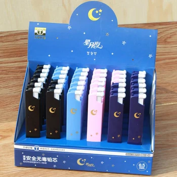 4 Pcs/set Kawaii 0.5mm 2B Starry Sky Moon Star Automatic Mechanical Pencil Replacement Refills Leads Stationery Gifts