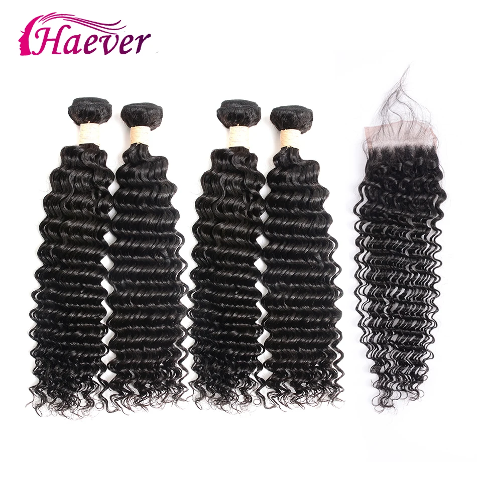 Haever Deep Wave 4 Bundles with Closure Middle/Three/Free Part 4X4 Lace with Baby Hair Non-remy 100% Brazilian Human Hair
Haever Deep Wave 4 Bundles with Closure Middle/Three/Free Part 4X4 Lace with Baby Hair Non-remy 100% Brazilian Human Hair
