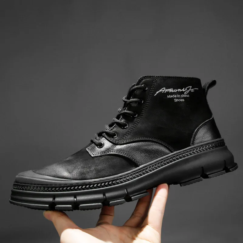 

Winter MEN'S SHOES Genuine Leather Martin Boots Men's Trend Men's Boot Fashion Men Full-grain Leather Boots MEN'S Short Boots Tr