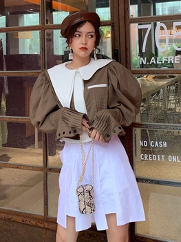 Summer and Autumn New Fashion Women Shirt Peter Pan Collar Color Matching Bubble Sleeve Irregular Shirt Women's Long Sleeve Top
Summer and Autumn New Fashion Women Shirt Peter Pan Collar Color Matching Bubble Sleeve Irregular Shirt Women's Long Sleeve Top