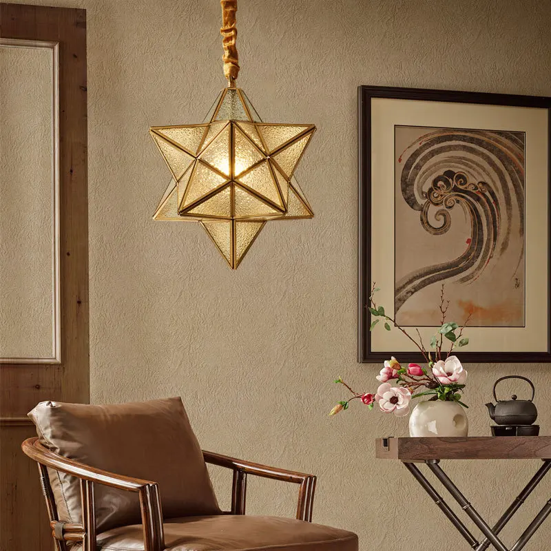Single head full copper small sling Jane European frosted glass star aisle porch children's room personalized chandelier
Single head full copper small sling Jane European frosted glass star aisle porch children's room personalized chandelier
