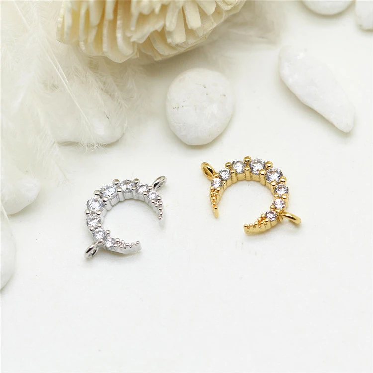 (321) 4PCS 12x10x3MM Brass with Zircon 1 Hole 2 Holes 24K Gold Color Plated Moon Charms Pendants Jewelry Findings
(321) 4PCS 12x10x3MM Brass with Zircon 1 Hole 2 Holes 24K Gold Color Plated Moon Charms Pendants Jewelry Findings