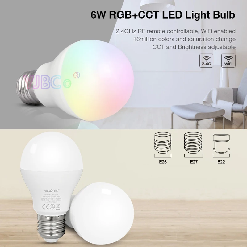 Miboxer FUT014 Light Bulb 6W RGB+CCT LED 2.4G Wireless Remote control Android/ios APP smart warm white Dimmable lamp AC100~240V
Miboxer FUT014 Light Bulb 6W RGB+CCT LED 2.4G Wireless Remote control Android/ios APP smart warm white Dimmable lamp AC100~240V