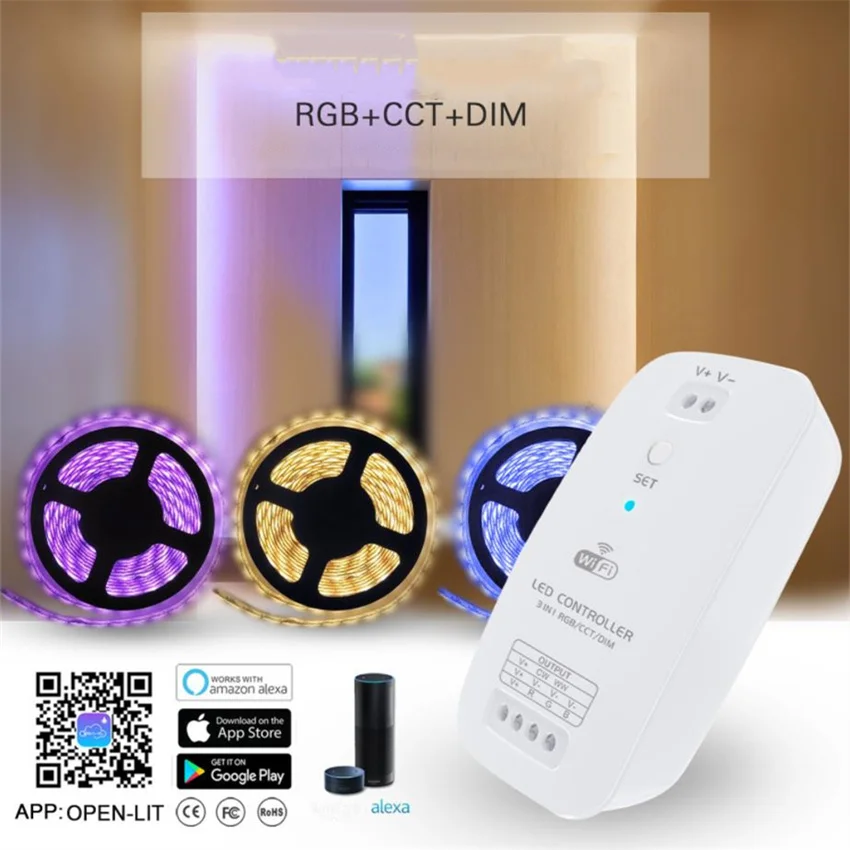 

WiFi Wireless DIM+CCT+RGB LED Smart Controller Working with Android iOS System Mobile Phone App for 5050 3528 LED Light Strip