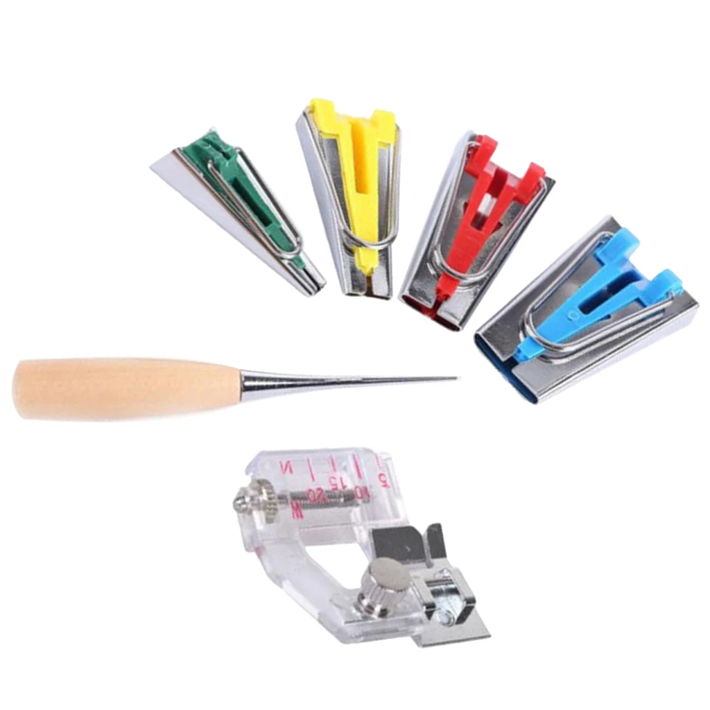 1 Set Durable Bias Binding Maker Awl and Adjustable Binder Foot Sewing Machine Tools 1 Set Durable Bias Binding Maker Awl and Adjustable Binder Foot Sewing Machine Tools
