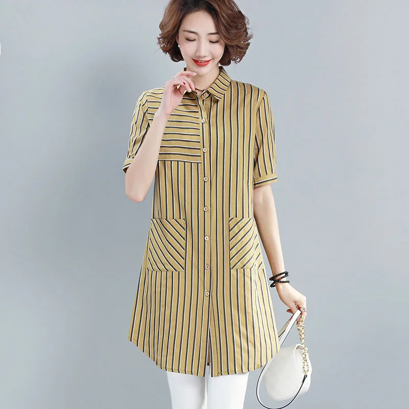 2020 New Large plus size Spring Long Sleeve Striped blouse women Loose-Fit Mid-length Shirt Single-breasted Straight women tunic
2020 New Large plus size Spring Long Sleeve Striped blouse women Loose-Fit Mid-length Shirt Single-breasted Straight women tunic