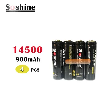 

4pcs 100% Original Soshine 14500 AA Li-ion Battery Protected 3.7V 800mAh Rechargeable Batteries with Battery Box