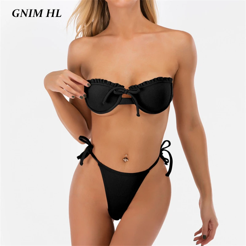 GNIM Bandage Bikini Swimwear Women Push Up 2020 Sexy Solid Black Swimsuit Female Two Pieces Summer Backless Bathing Suit Biquini
GNIM Bandage Bikini Swimwear Women Push Up 2020 Sexy Solid Black Swimsuit Female Two Pieces Summer Backless Bathing Suit Biquini