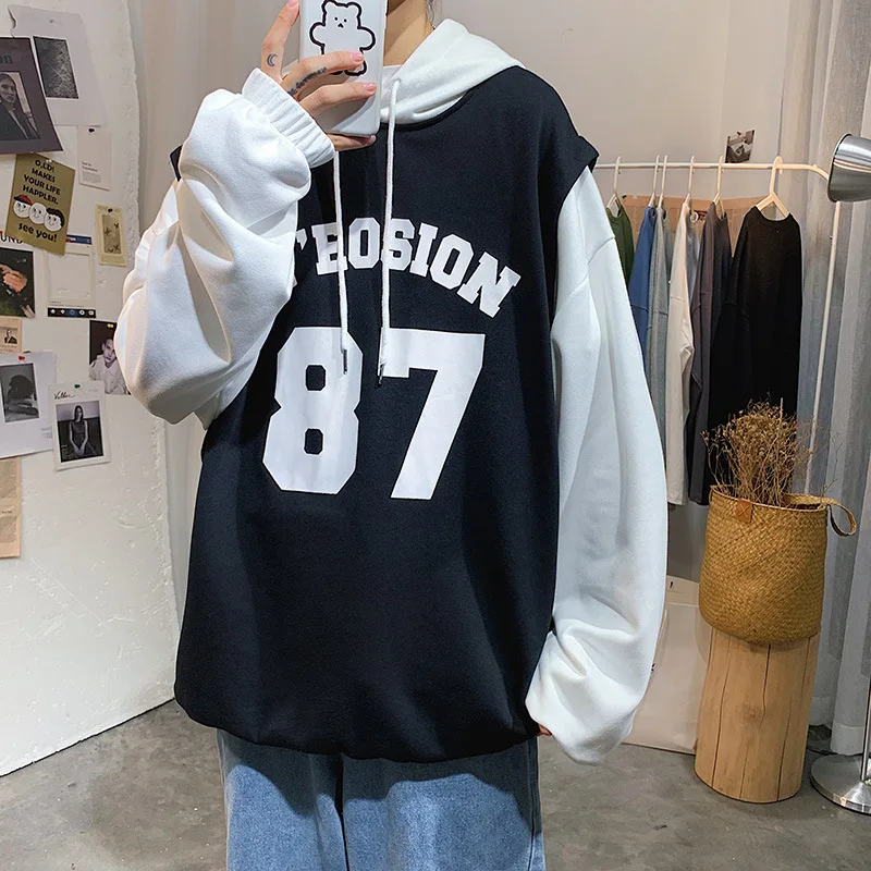 2020 New Couple Hong Kong Style Trend Hip Hop Alphanumeric Color Matching Fake Two Loose Hoodies Men
2020 New Couple Hong Kong Style Trend Hip Hop Alphanumeric Color Matching Fake Two Loose Hoodies Men